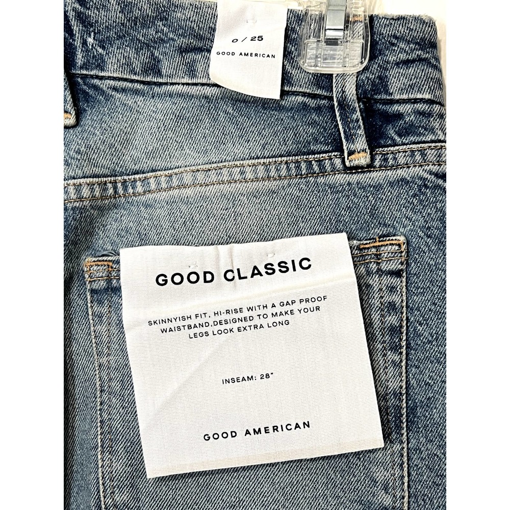NWT Good American Classic Fit Skinny Fit High Rise Jeans Indigo Womens Size 0/25 - Picture 8 of 10